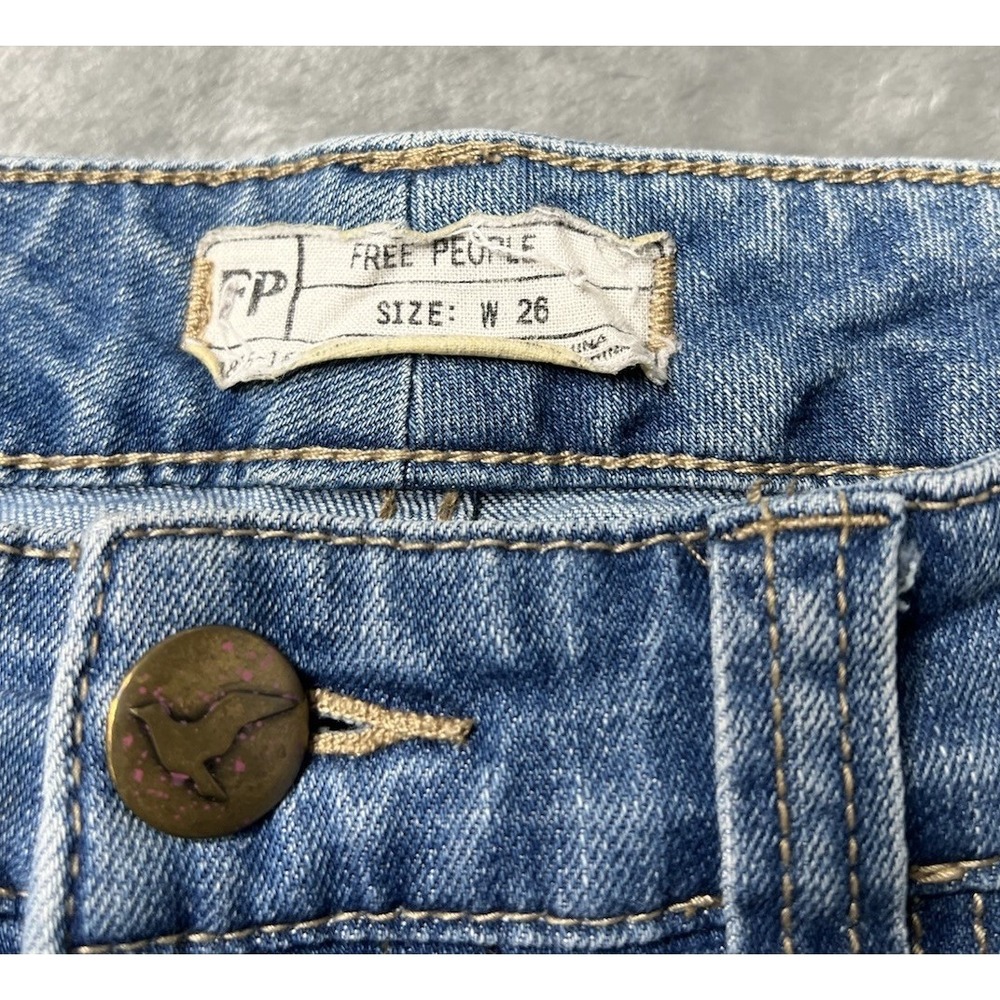 Free People Jeans Women Size 26x29 Retro Le Disco Boho Rainbow Pocket Flare - Picture 3 of 10